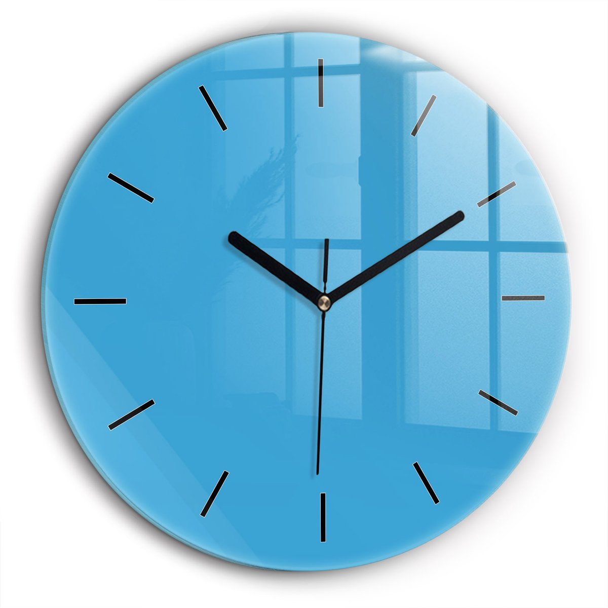Wallfluent Wandklok - Blauw Ronde Glas Klok - 60 cm x 60 cm - Blauw Wandklok - Zwarte Handen - Wandklok Zonder Cijfers - Wandklok voor in de Keuken - Ronde Glazen Klok - Minimalistisch Wandklok - Ronde Glazen Wandklok