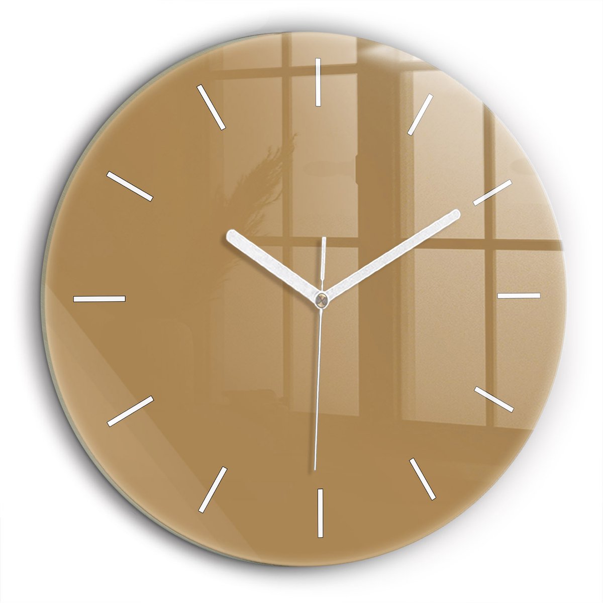 Wallfluent Wandklok - Beige Ronde Glazen Wandklok - 60 cm x 60 cm - Beige Wandklok - Witte Handen - Wandklok Zonder Cijfers - Wandklok voor in de Keuken - Ronde Glas Klok - Scandinavisch Wandklok - Ronde Glazen Klok