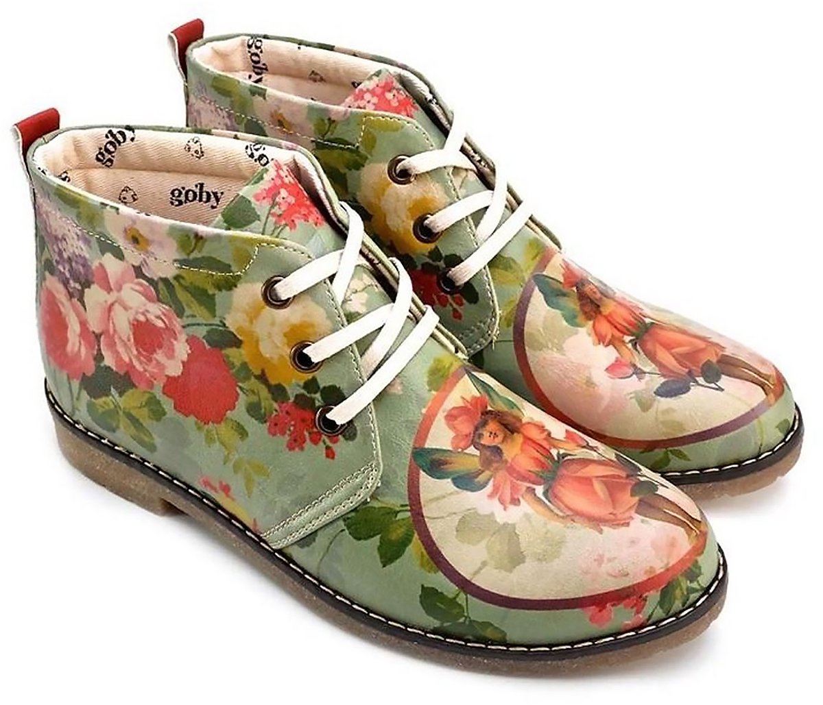 GOBY Vintage Bloom Enkel Laarzen Handmade Vegan Leer Damesboots