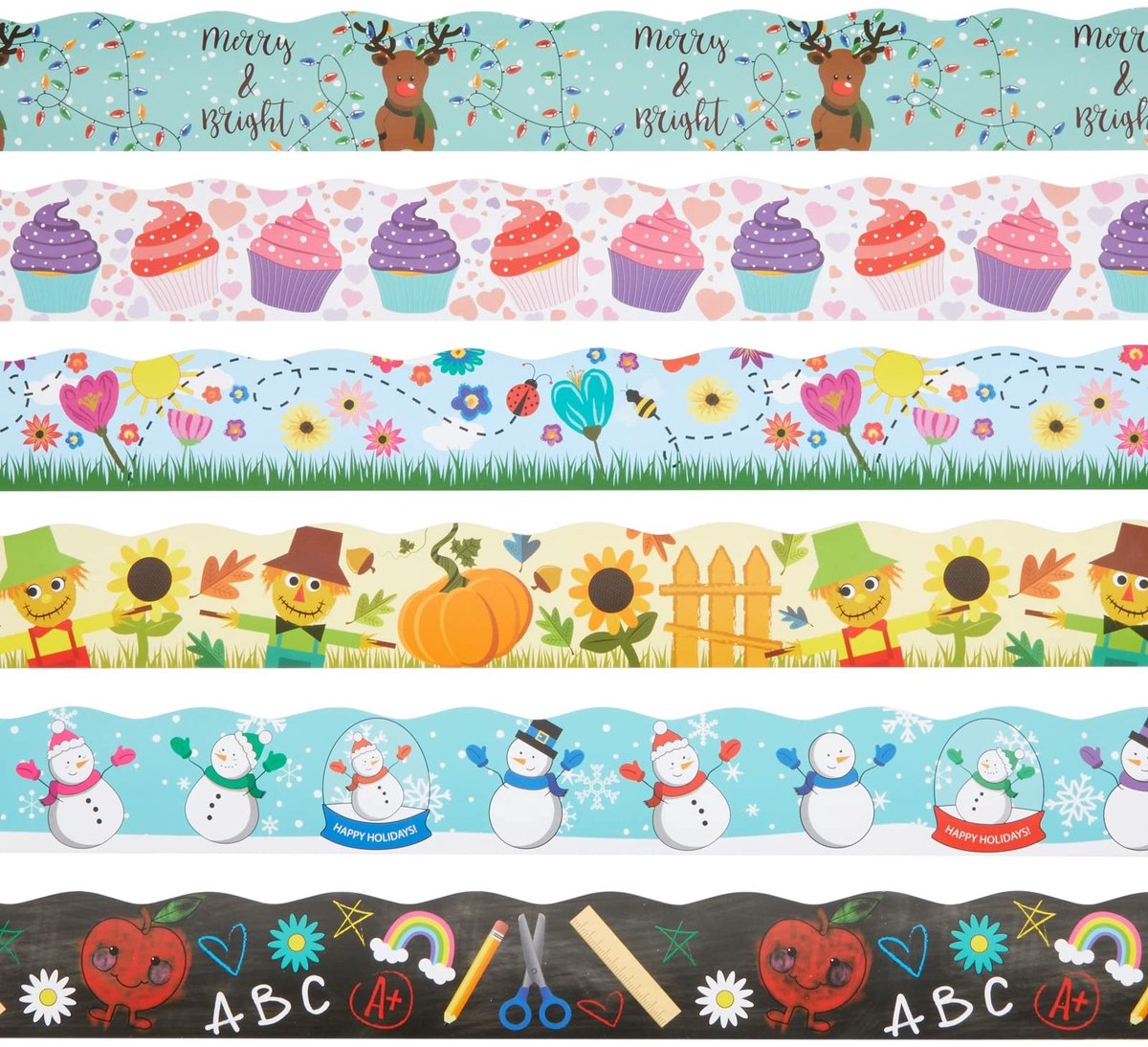 Bright Creations 6 Assorted Rolls - Vakantie Bulletin Bord Strip - 11,9 Meter per Ontwerp