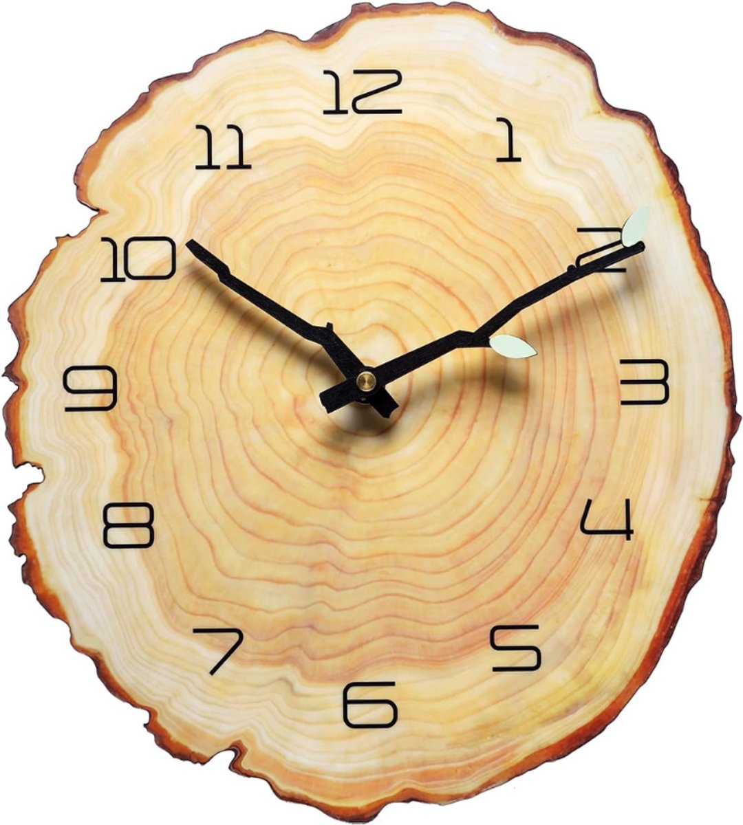 Wandklok Hout 12 Inch - Year Ring Design - Stille Quartz Klok - Arabische Cijfers - Creatieve Muurdecoratie Voor Woonkamer - Kantoor - Slaapkamer - Werkt Op Batterij