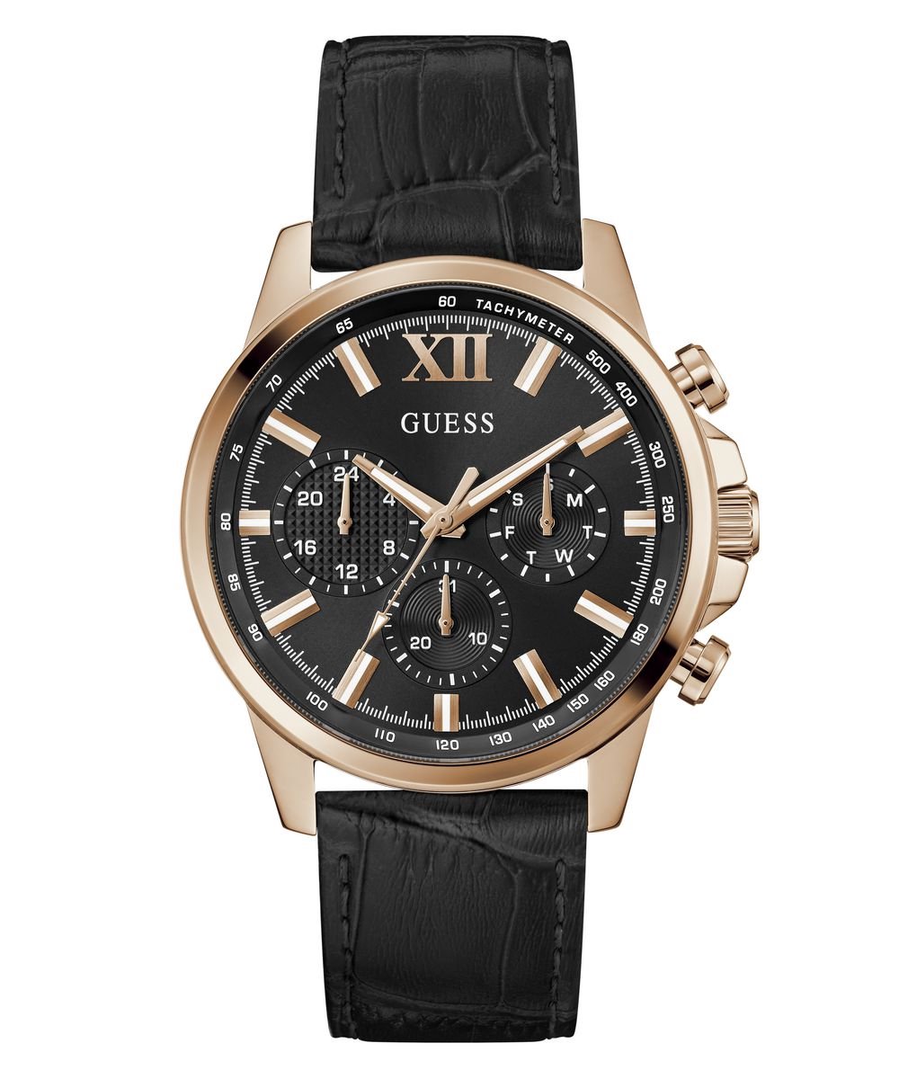 Guess Walker GW0901G5 Horloge - Leer - Zwart - Ø 44 mm