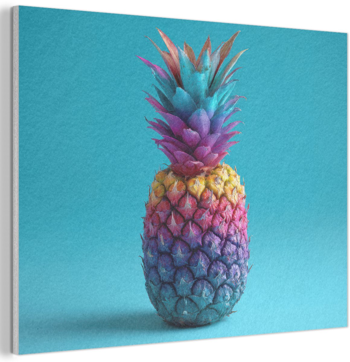 Akoestisch wandpaneel 80x60 cm - Vilt schilderij Ananas - Regenboog - Blauw - Popart - Akoestische panelen - Geluidsdempende wanddecoratie - Geluidsisolatie woonkamer - Muurdecoratie geluidspanelen