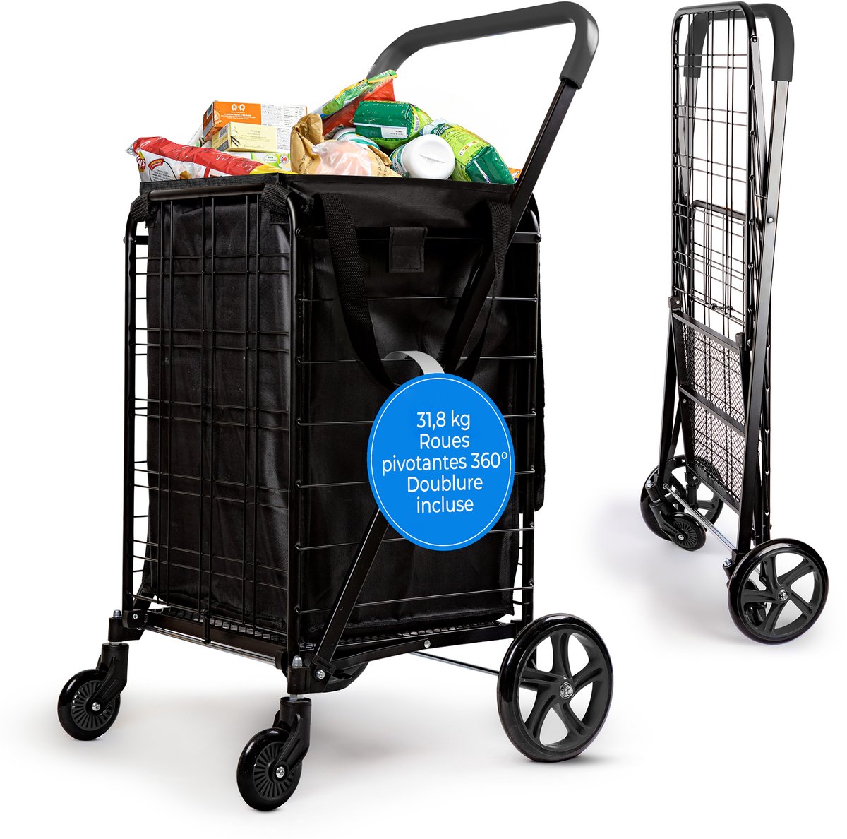 SereneLife Boodschappentrolley - Wineklwagen - Vouwbare Boodschappenkar - Boodschappentas met Wielen - 360° Draaiwielen- 32 kg Capaciteit - voor Boodschappen, Wasgoed, Bagage