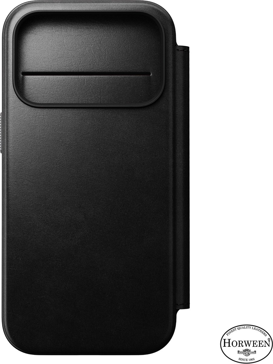 Nomad Horween Lederen Folio iPhone 17 Pro – Gerecyclede Aluminium Knoppen – Camera Bedieningsknop – Hoogwaardig Horween Leer - Zwart