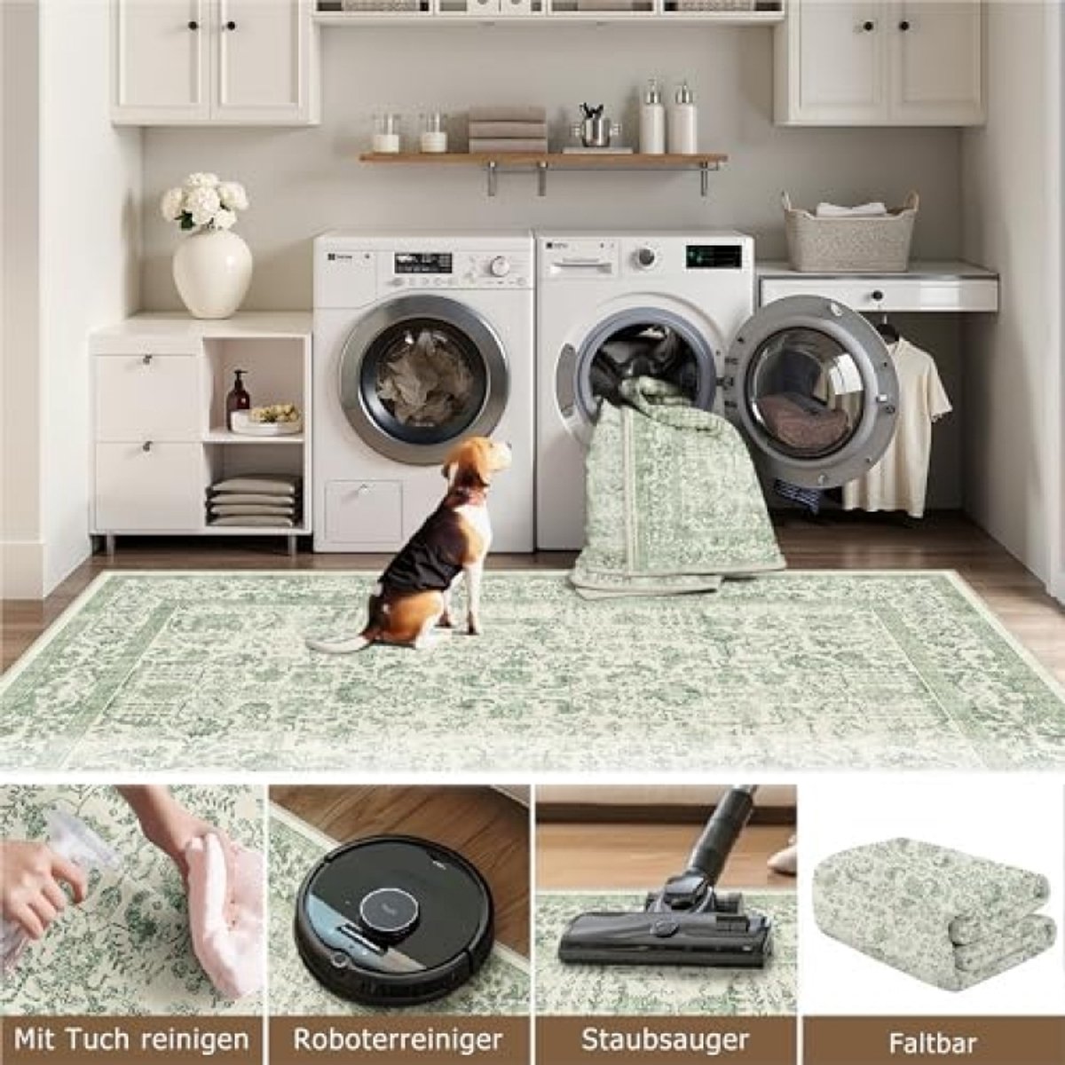 GENIMO Vloerkleed voor woonkamer, vintage, machinewasbaar, tapijten met antislip onderkant, laagpolig, slaapkamertapijt voor keuken, eetkamer, oosters grijs, bruin, 200 x 290 cm
