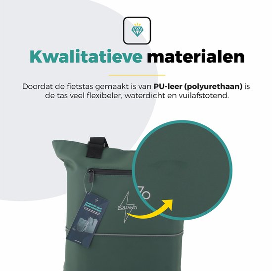 Voltano E-bike City Shopper Enkele Fietstas - Olijf Groen - 22 Liter - Laptopvak - 100% Waterdicht van Voltano — afbeelding 4
