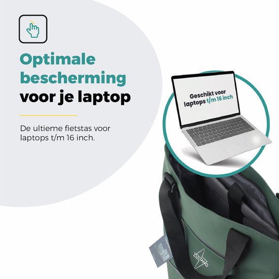 Voltano E-bike City Shopper Enkele Fietstas - Olijf Groen - 22 Liter - Laptopvak - 100% Waterdicht van Voltano — afbeelding 2