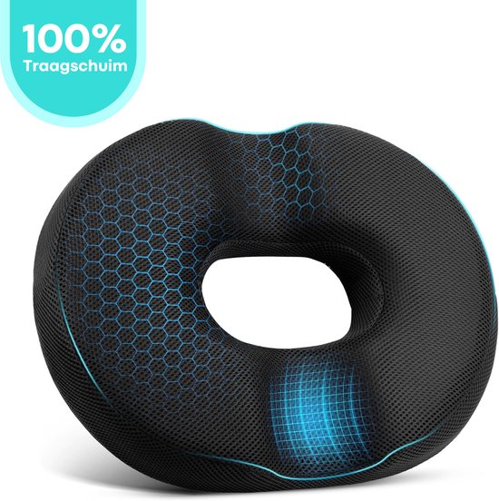 Coussin de siège orthopédique FLOOQ en mousse à mémoire de forme en forme de donut - Rond