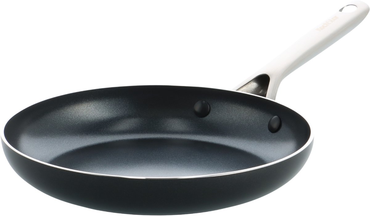 Kochstar Nacht Keramische Koekenpan - 20cm - PFAS-vrij - Inductie koekenpan - Inductie pan - Vaatwasserbestendig - Ovenbestendig tot 200° C - Keramische anti-aanbaklaag - RVS handgreep - RVS rand - Zwart