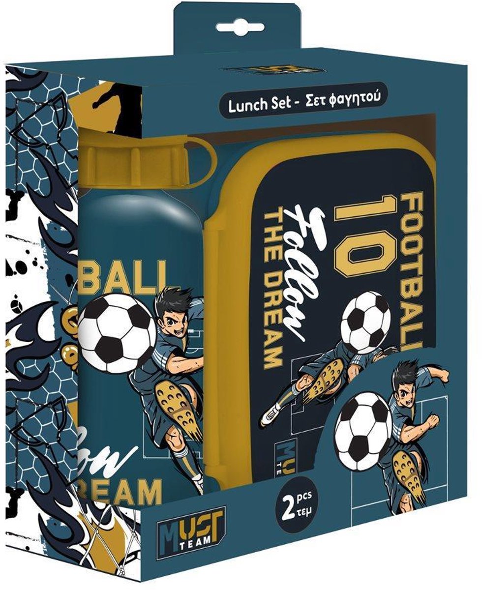Must Team Football Lunchset – 800 ml Lunchbox + 500 ml Drinkfles – Voetbal Design - Schoolset