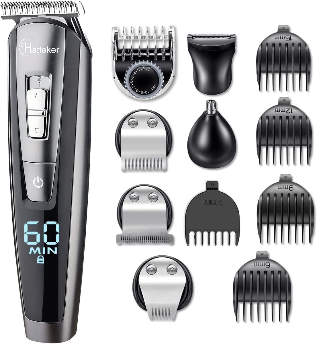 Hatteker 5-in-1 Professionele Tondeuse Set voor Heren – Baardtrimmer, Haartrimmer & Bodygroomer – Waterdicht en Oplaadbaar