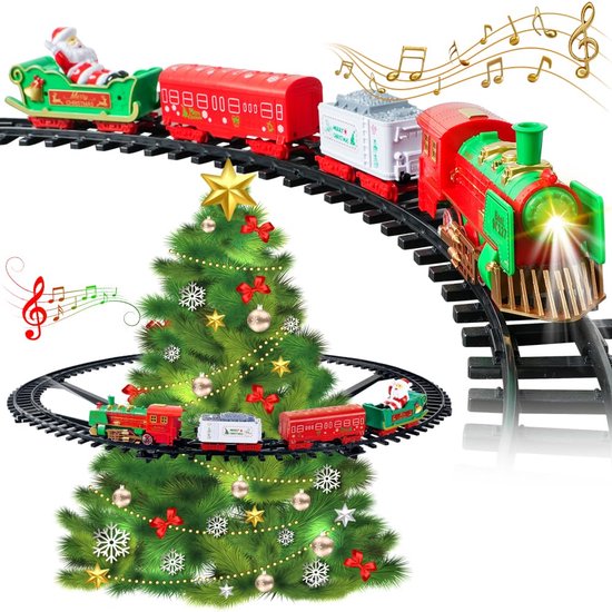 VATOS Hangende Kerst Trein - Speelgoed met Licht & Geluid - Treinset Rondom Onder de Boom Racebaan - Decoratie Kerstboom Speelgoedkist voor Gezinnen