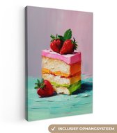 Tableau sur toile 80x120 cm - Décoration murale exclusive Petit gâteau - Fraises - Glaçage - Coloré - Accessoires de décoration murale - Décoration murale cuisine - Tableaux sur toile