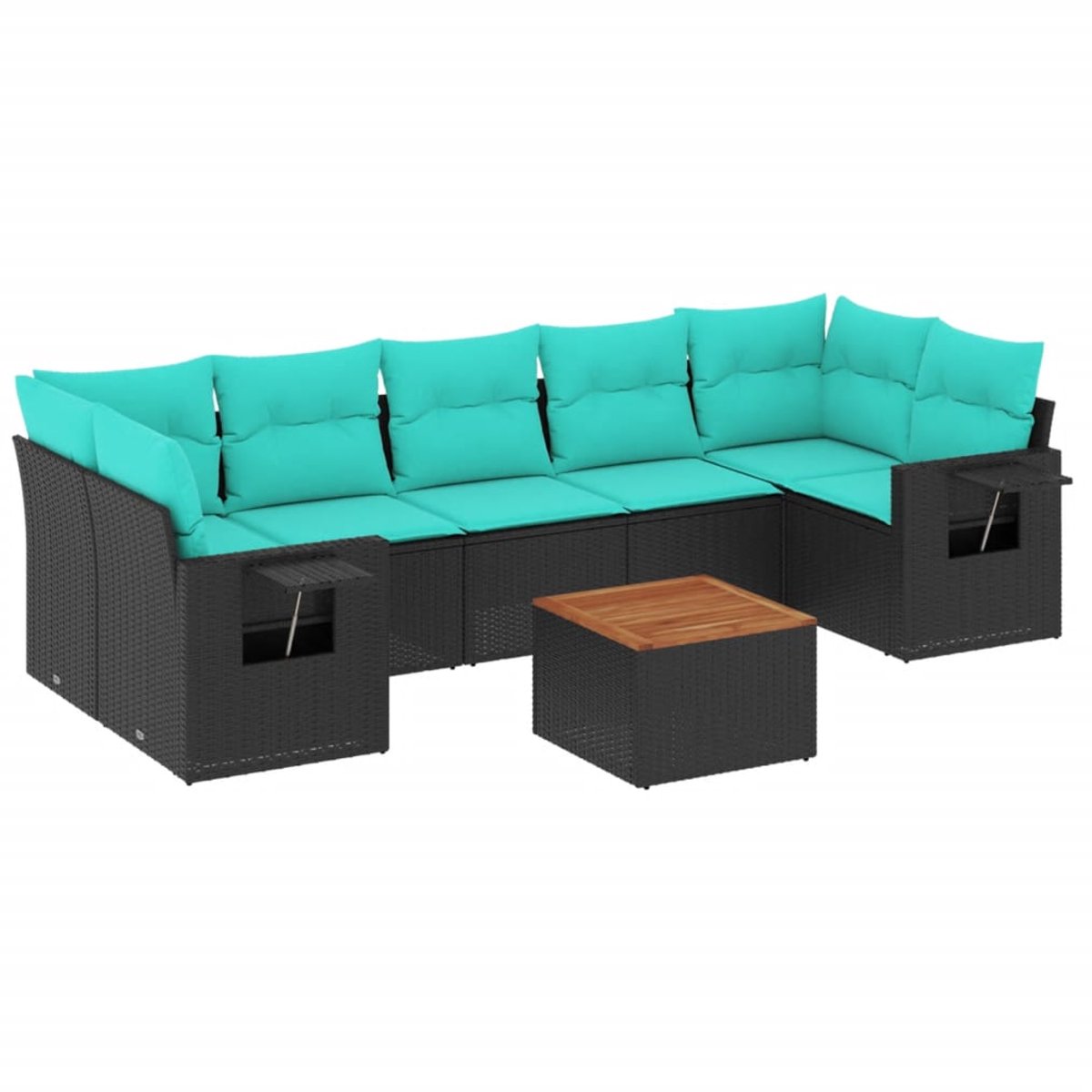 vidaXL - 8-delige - tuinbankset - met - kussens, - zwart - polyrotan