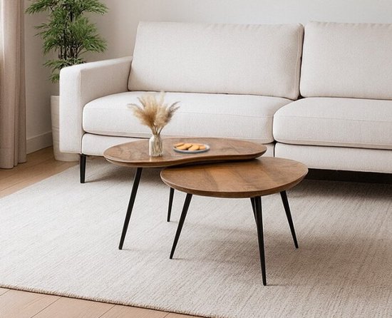 Set de 2 tables basses bio Erfurt en bois de manguier - Naturel