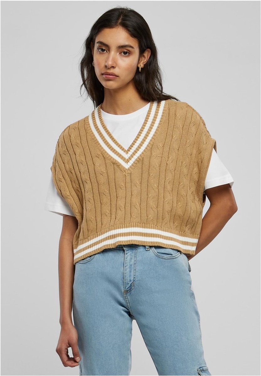 Urban Classics Cropped Knit College Slipover Crop Sweater/Trui XL Beige