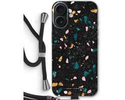 Case Company® - Hoesje met koord geschikt voor iPhone 16 hoesje met Koord - Terrazzo N°10 - Telefoonhoesje met Zwart Koord - Bescherming aan alle Kanten en Over de Schermrand