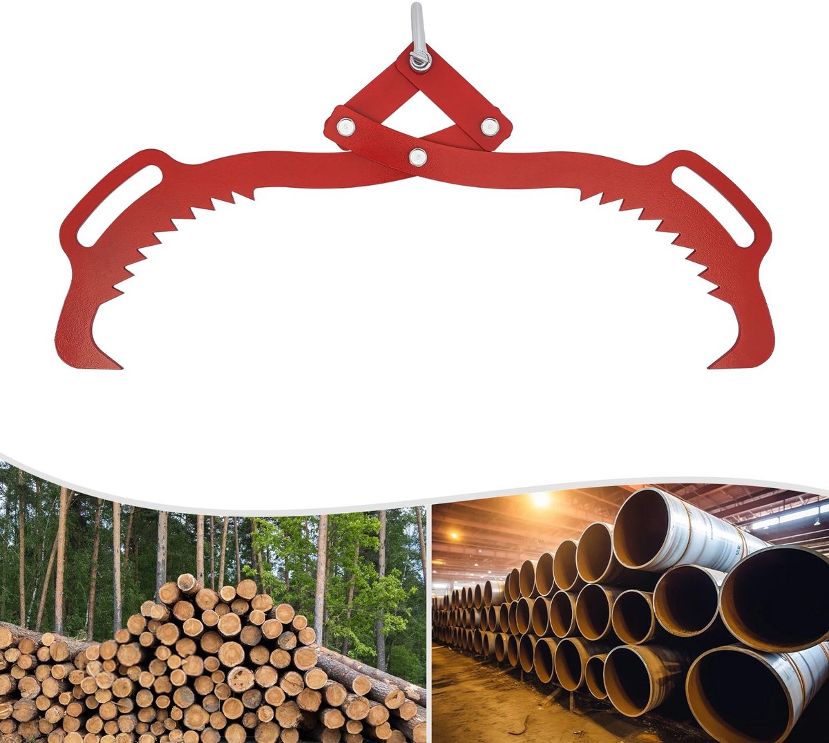 Boomgrijper 25 inch – Sleep- en Tilklem – 700kg draagvermogen – Carbon staal – Scherpe tandbek – Antislip handgreep – Duurzaam – Rood – Houtgrijper – Voor boomstammen en houtblokken