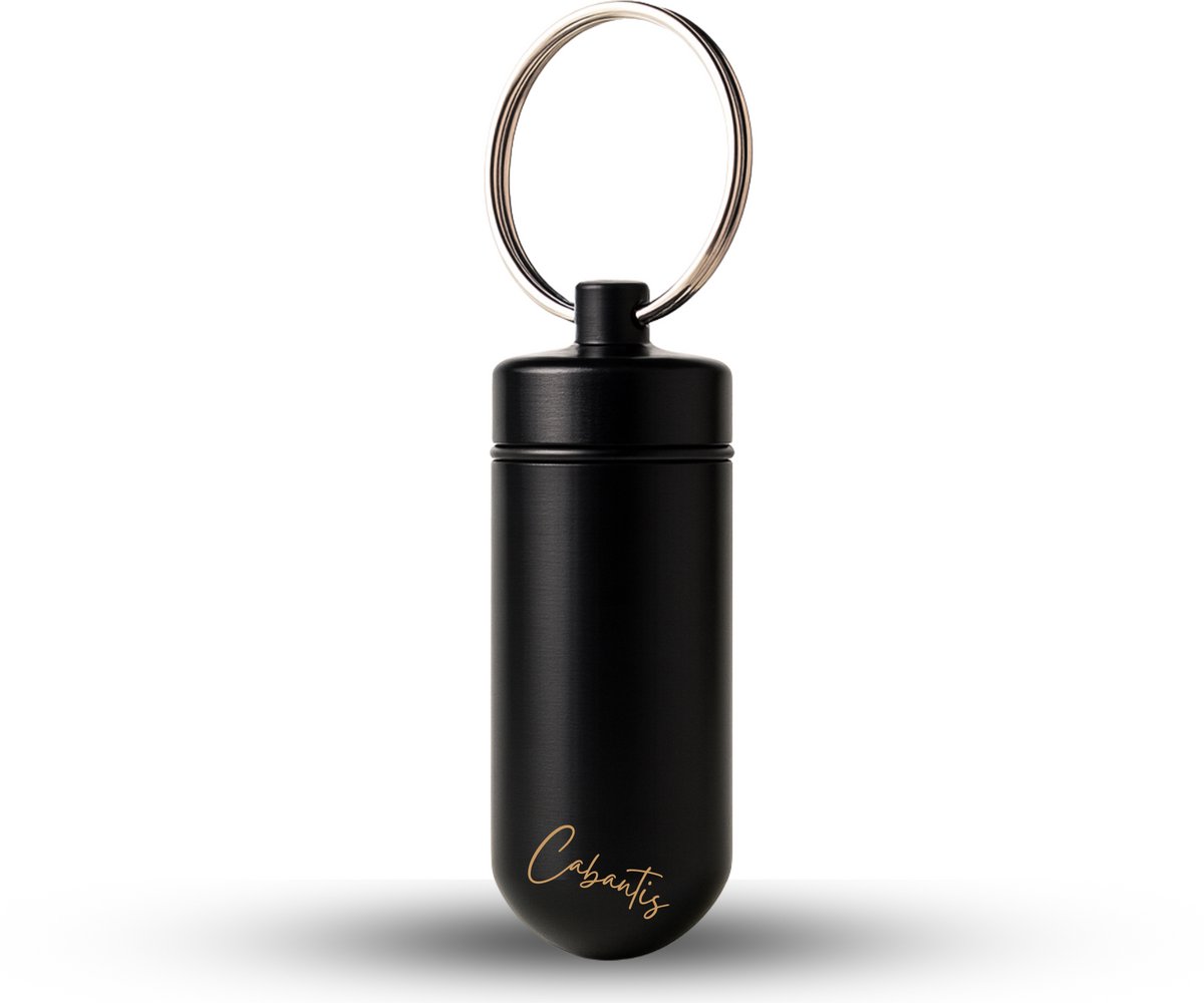 Cabantis® Mini Pillendoos Sleutelhanger – Waterdicht Aluminium Medicijndoosje – Compact Pillen Organizer voor Onderweg – Sleutelhanger voor Pillen & Vitamines - Zwart