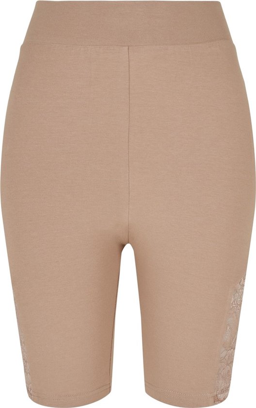 Urban Classics - High Waist Lace Inset Korte cycle broek - XS - Creme