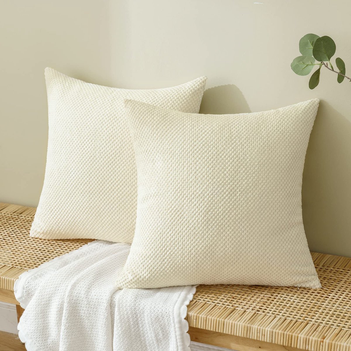 Unyqoos Set van twee decoratieve kussenslopen in zacht fluweel met ritssluiting 40 cm x 40 cm Beige