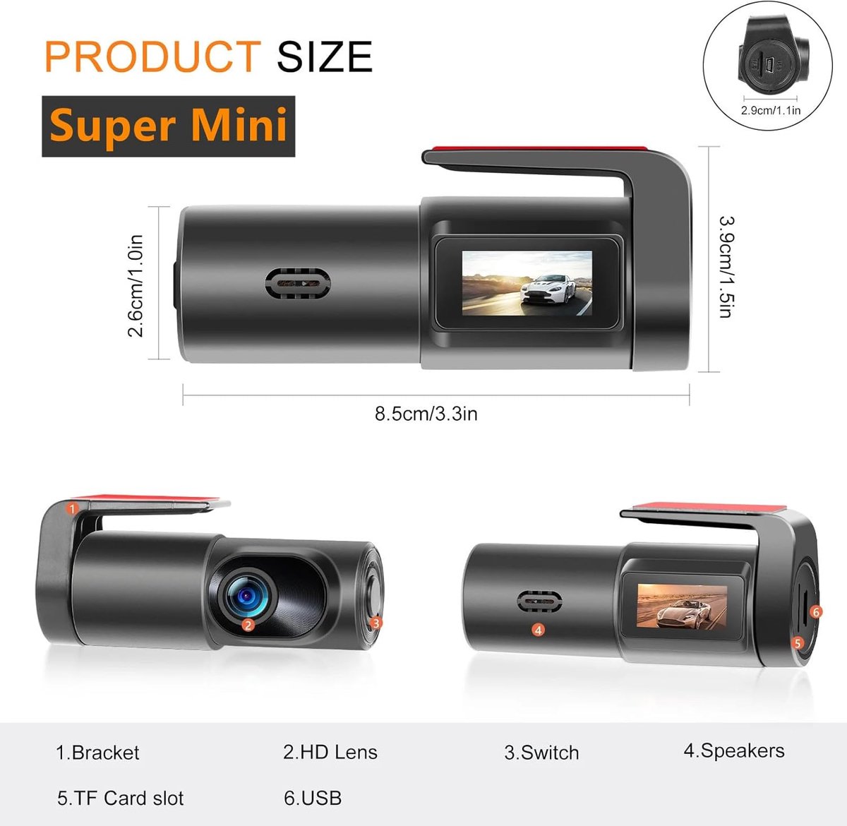 Dashcam voor auto voor en achter – Dual dashcam – Voor- en achtercamera – Autocamera – Full HD dashcam – Dashcam met nachtzicht – Dashcam met bewegingssensor – Groothoeklens – Parkeermodus – Loop recording – Dashcam met SD-kaart – foto 7