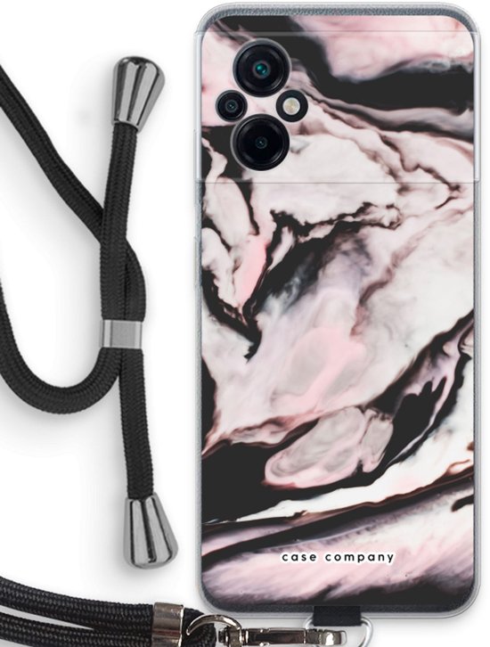 Case Company® - Coque avec cordon adaptée pour Xiaomi Poco M5 Coque avec cordon - Flux rose - Coque de téléphone avec cordon Zwart - Protection sur tous les côtés et sur le bord de l'écran