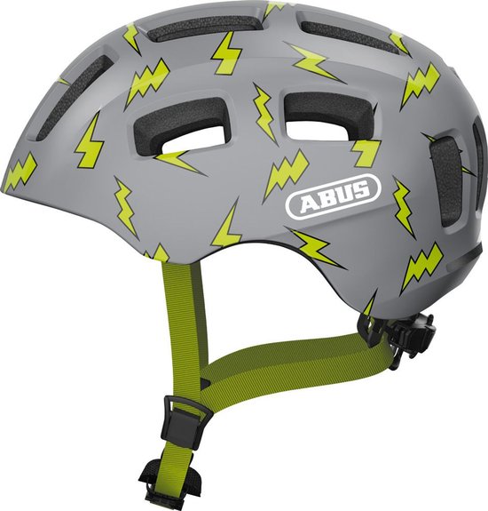 ABUS fietshelm Youn-I 2.0 - met licht voor kinderen, tieners en jongvolwassenen - voor meisjes en jongens - grijs met bliksemschichtpatroon, maat M