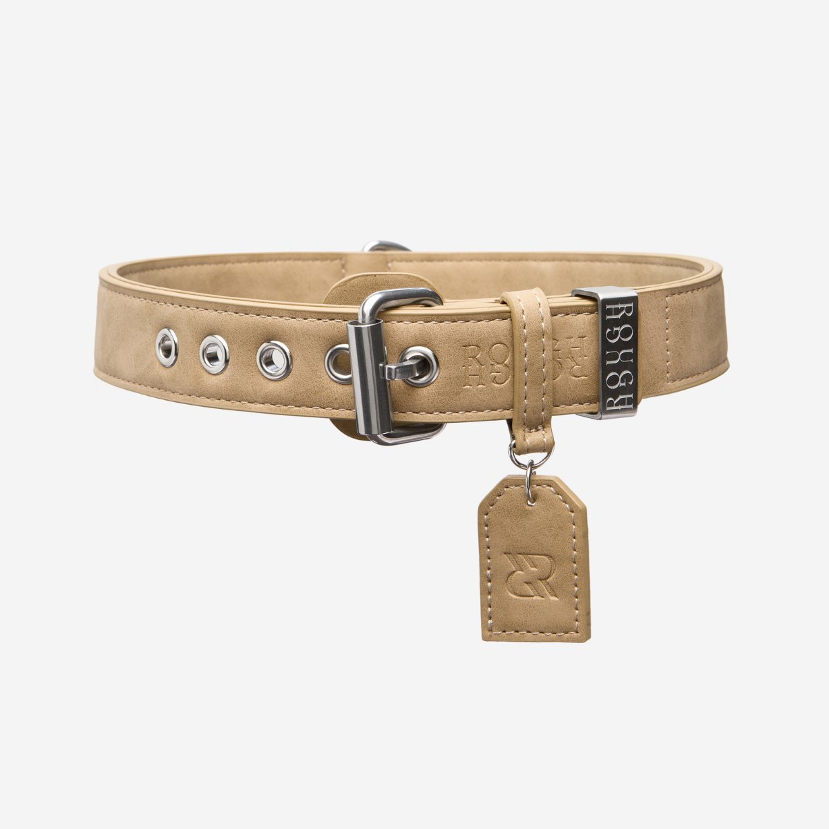 Rough Rough Leren Hondenhalsband - Extra Sterke Halsband Halsband voor Grote Hond - Leer (vegan) - Beige maat XL