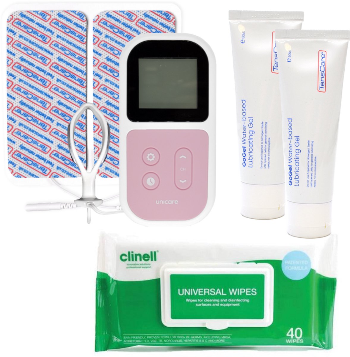 TensCare Unicare Bekkenbodemtrainer bundel met Go Gel en reinigsdoekjes - Incontinentie en Menstruatiepijnverlichting - Bekkenbodemtrainer Postnataal herstel - Bekkenbodem trainer