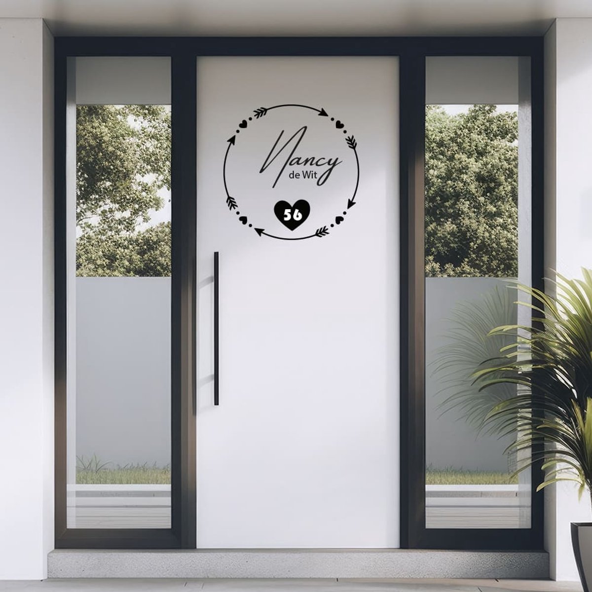 Voordeur of raamsticker hartjes en pijlen - Donker grijs - 50 x 50 cm