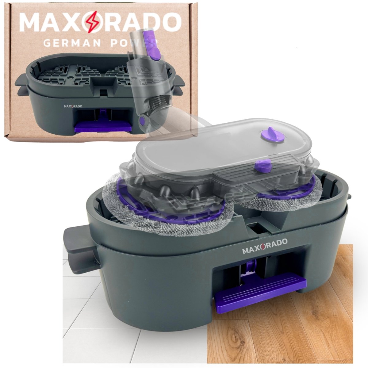Maxorado Vloermop Emmer geschikt voor Dyson – Reinigingsstation voor Accu Stofzuiger Mop Opzetstuk – Eenvoudig Reinigen van Mop Pads
