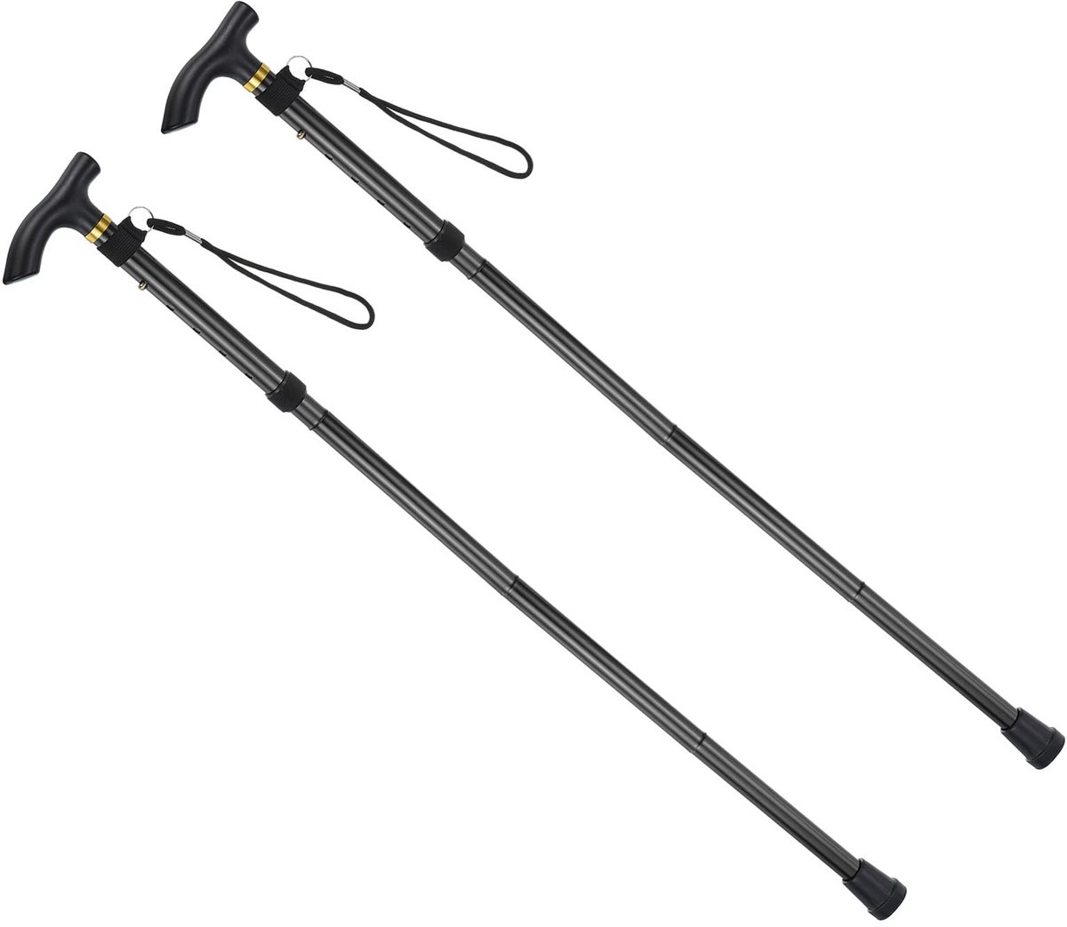 PATIKIL 2-pack trekkingstokken, opvouwbare wandelstokken, 33-37 inch, telescopische opvouwbare stok met moddermand, aluminiumlegering voor buiten, wandelen en kamperen, zwart