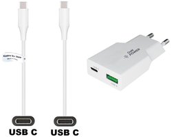 OneOne 30W snellader met 2 poorten + 1,0m sterke USB C naar C kabel. PD PPS lader. GAN oplader adapter past op Samsung Galaxy S10, S10e, S20, S21, S22, S23, S24, S25, S26 (Edge, FE, Lite, Plus +, Ultra)