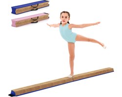 COSTWAY 240 cm evenwichtsbalk voor kinderen, balanceerbalk inklapbaar, gymnastiekbalk met draaggreep en suède hoes, gymnastiek balansbalk voor thuis