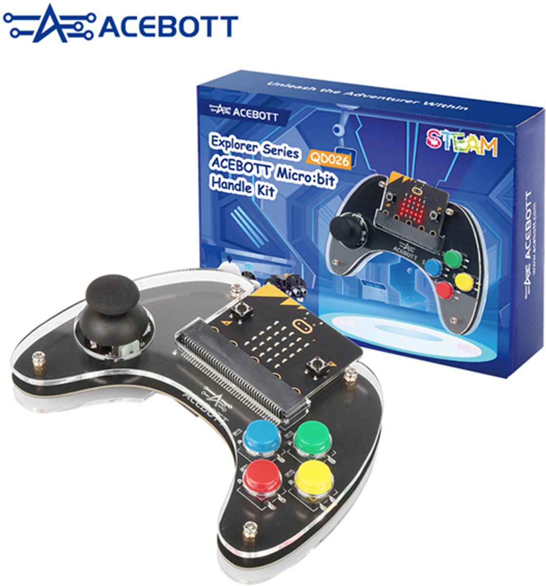 ACEBOTT draadloze controller voor Micro:bit-kits, programmeren, leren, afstandsbediening, codeerrobots incl. Micro:bit V2.0 QD026