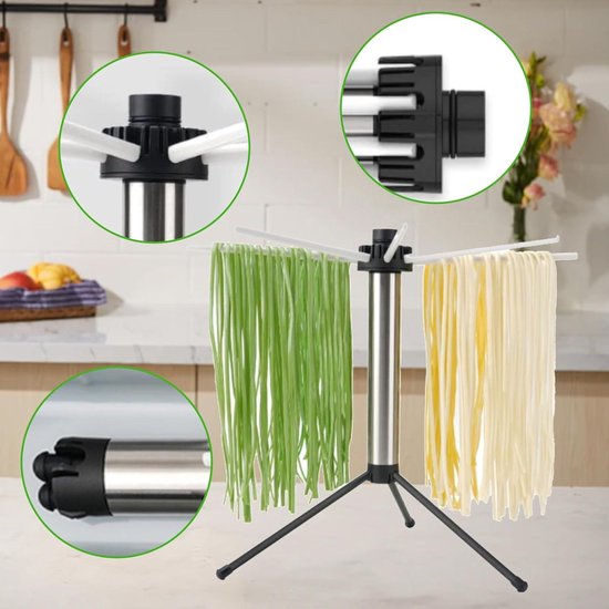 Pastadroger voor het drogen van verse pasta - Compact en opvouwbaar - 5 kg capaciteit - Pastabrocker - Antislip - Eenvoudig te reinigen. — afbeelding 2