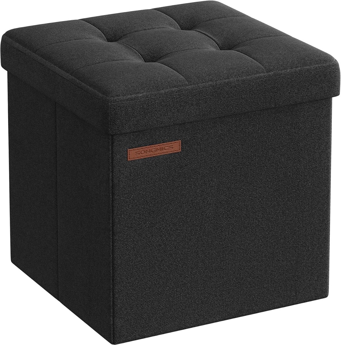 Songmics - zitkruk met opbergruimte - 30x30x30 cm - opvouwbaar - linnenlook - zwart
