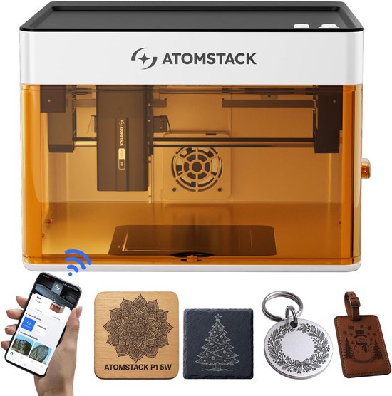Atomstack P1 Mini Lasergraveermachine - 5W Diodelaser Snijder - Draagbare Laser Engraver - 110x110mm - Draagbare Compacte Tafelmodel Lasergraveerder - Gratis Atomstack App met Bibliotheek met Ontwerpen - Laser Graveermachine