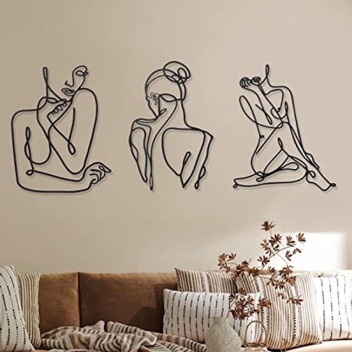 3 stuks metalen muurkunst decor minimalistische abstracte vrouwelijke lijnkunst moderne wanddecoratie zwarte kunstwerken voor slaapkamer woonkamer keuken badkamer interieur