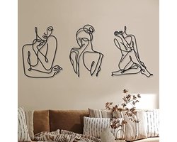 3 stuks metalen muurkunst decor minimalistische abstracte vrouwelijke lijnkunst moderne wanddecoratie zwarte kunstwerken voor slaapkamer woonkamer keuken badkamer interieur