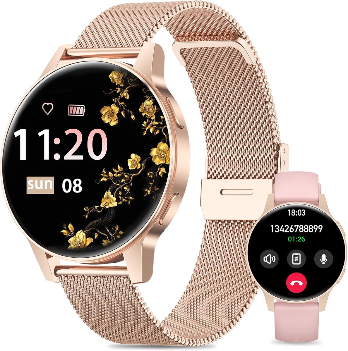 Kleine smartwatch voor dames met telefoonfunctie en fitnesstracker