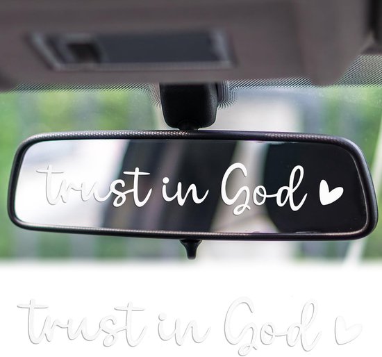 Foto: 2st trust in god achteruitkijkspiegel decals vinyl autospiegel sticker met hart auto spiegel citaten decals positieve autosticker voor vrouwen mannen cadeau wit 