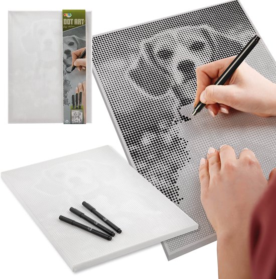 Dot Painting Stippelschilderij - Thema Hond - Canvas 40x30cm - Inclusief 3 Zwarte Fineliners - Creatief Tekenen voor Volwassenen - Joya Creative