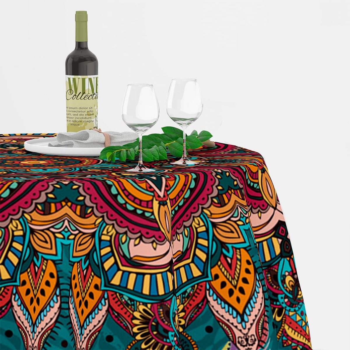 Ibenzoa® Rond waterafstotend tafelkleed met mandala-patroon voor binnen en buiten