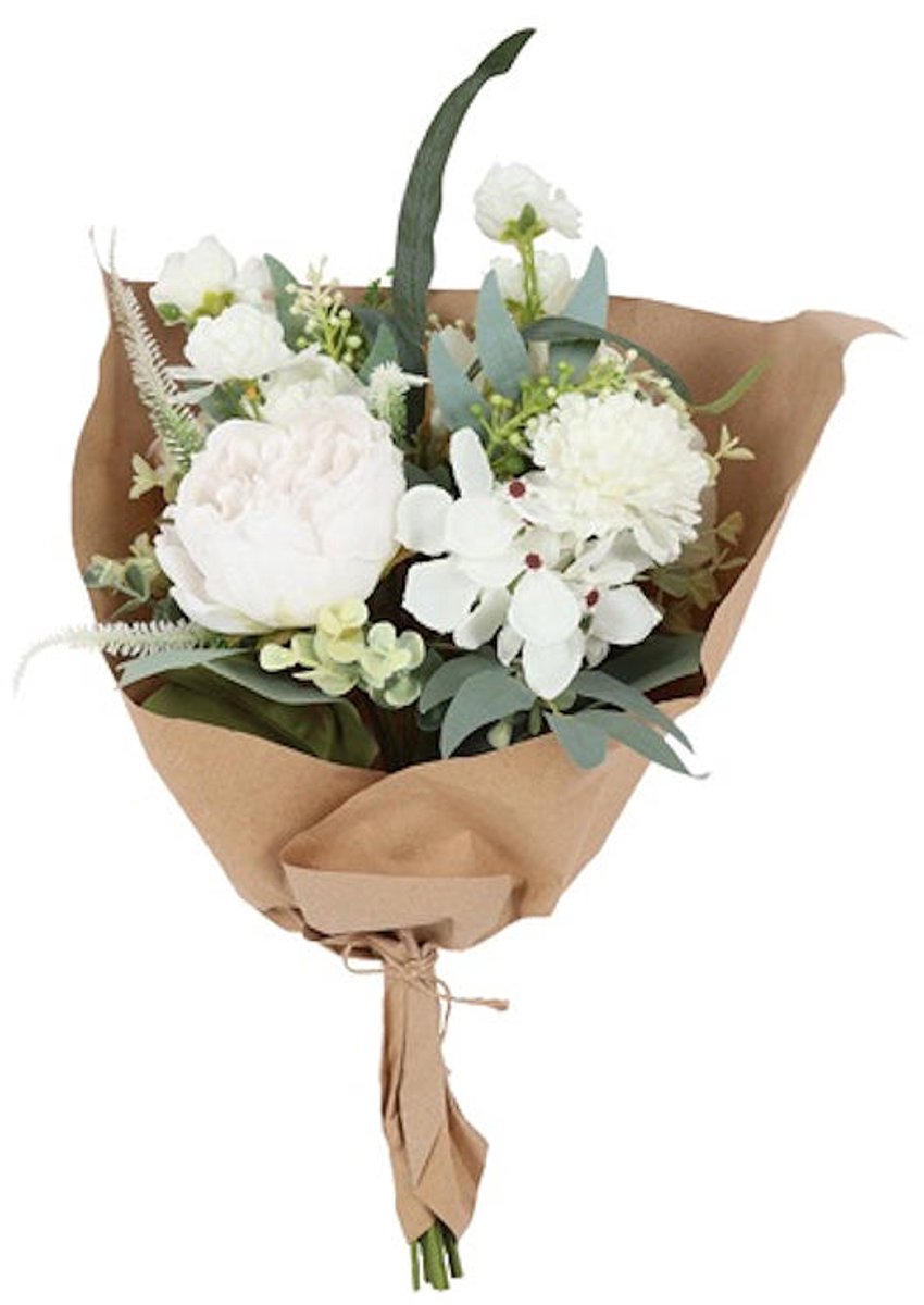 Countryfield kunstboeket bloemen Monique wit decoratie 42x20x20cm.