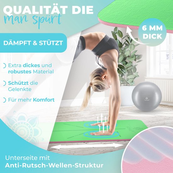 Tapis De Yoga TOPLUS – 183 X 61 X 0,6 Cm, Double Face Antidérapant, TPE Non Toxique, Violet/Rose – Pour Fitness, Pilates Et Gymnastique