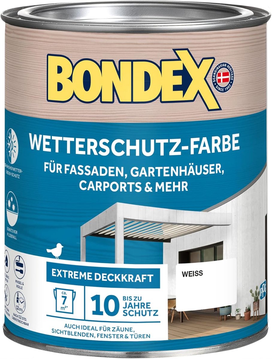 Bondex Weerbestendige Verf Wit 0,75 L voor 7 m² | Extreme dekking | Uitstekende weersbestendigheid | Zijdeglans | Weerbestendige verf | Houtverf