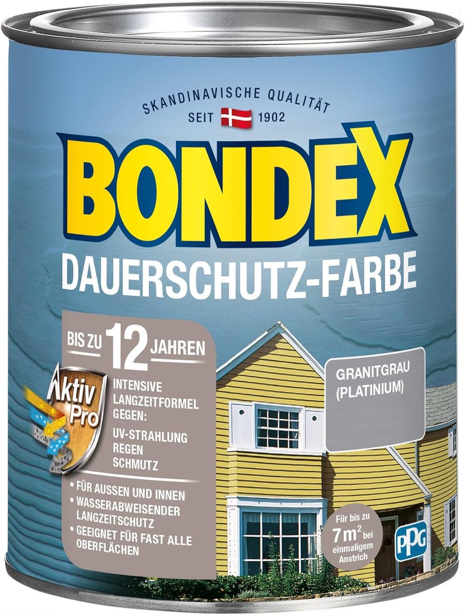 Bondex Permanente Beschermingsverf Granietgrijs (Platina) 0,75 L voor 7 m² | Uitstekende kleurstabiliteit | Weer- en UV-bescherming - tot 12 jaar | Zijdeglans | Permanente beschermingsverf | Houtverf